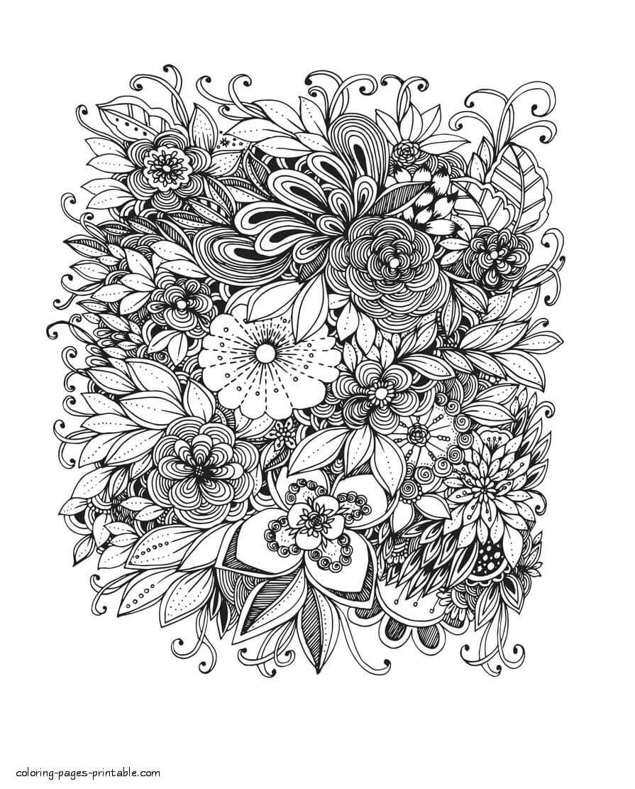 flower garden coloring pages for adults | butterfly and flower coloring pages for adults | relaxation flower coloring pages for adults
