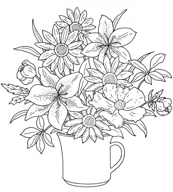 simple flower coloring pages for adults | relaxation flower coloring pages for adults | butterfly and flower coloring pages for adults