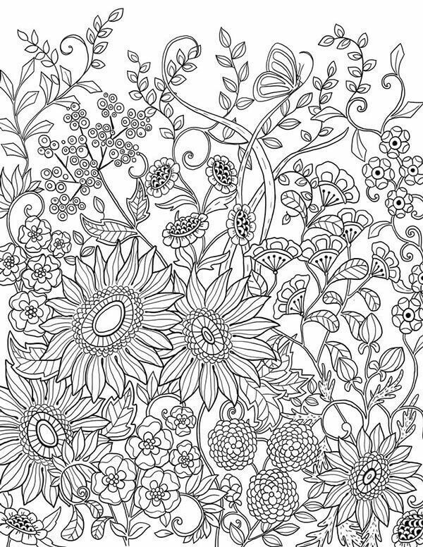 butterfly and flower coloring pages for adults | simple flower coloring pages for adults | beautiful flower coloring pages for kids adults