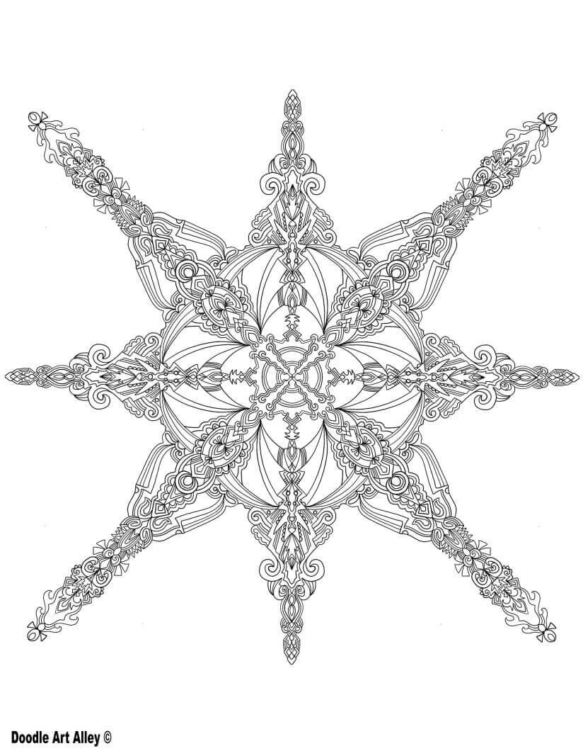 Snowflake Mandala 9th | winter snowflake coloring pages | free snowflake coloring pages