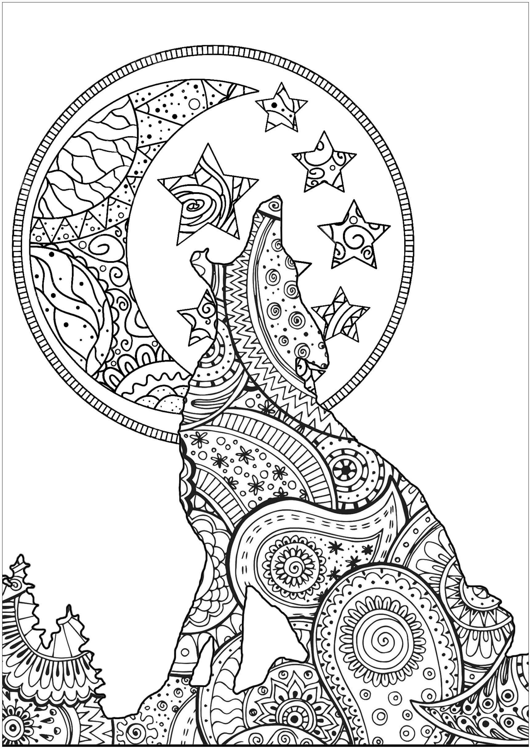gray wolf coloring page | wolf coloring pages | wolf mandala coloring page