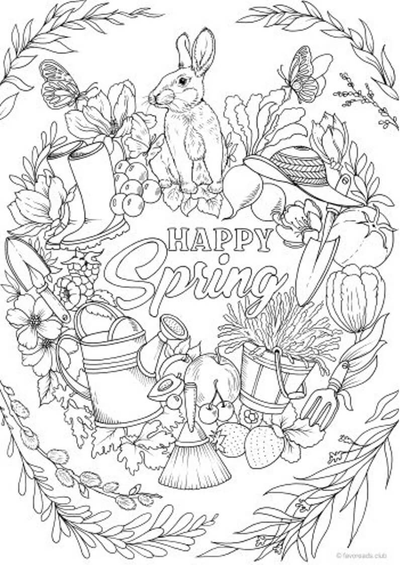 happy spring coloring pages | hello spring coloring pages | welcome spring coloring pages