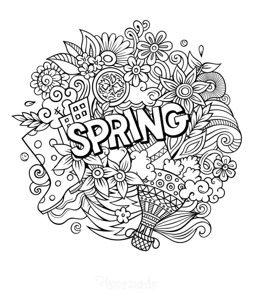 Happy spring coloring book for adults: spring flowers coloring