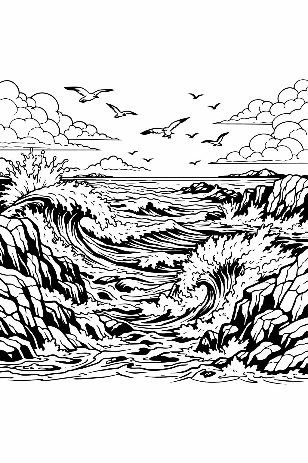 mountain landscape coloring page | scenic mountain view line art | calming outdoor design