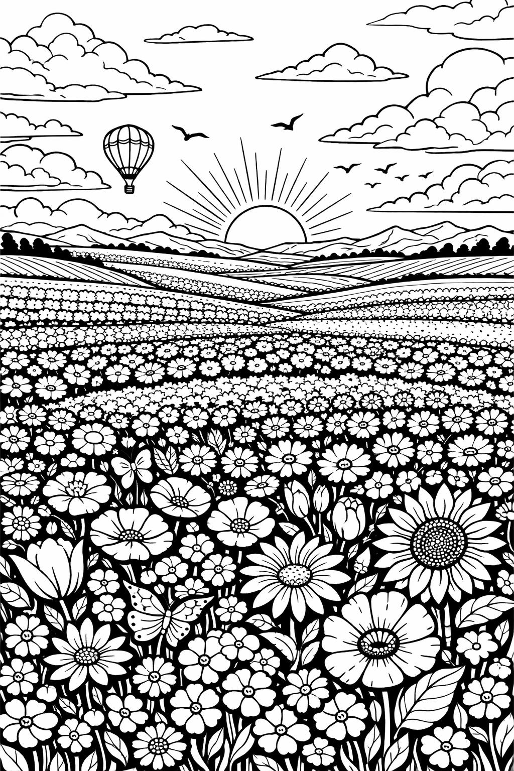 countryside coloring page | rural landscape illustration | calm scenic farmland