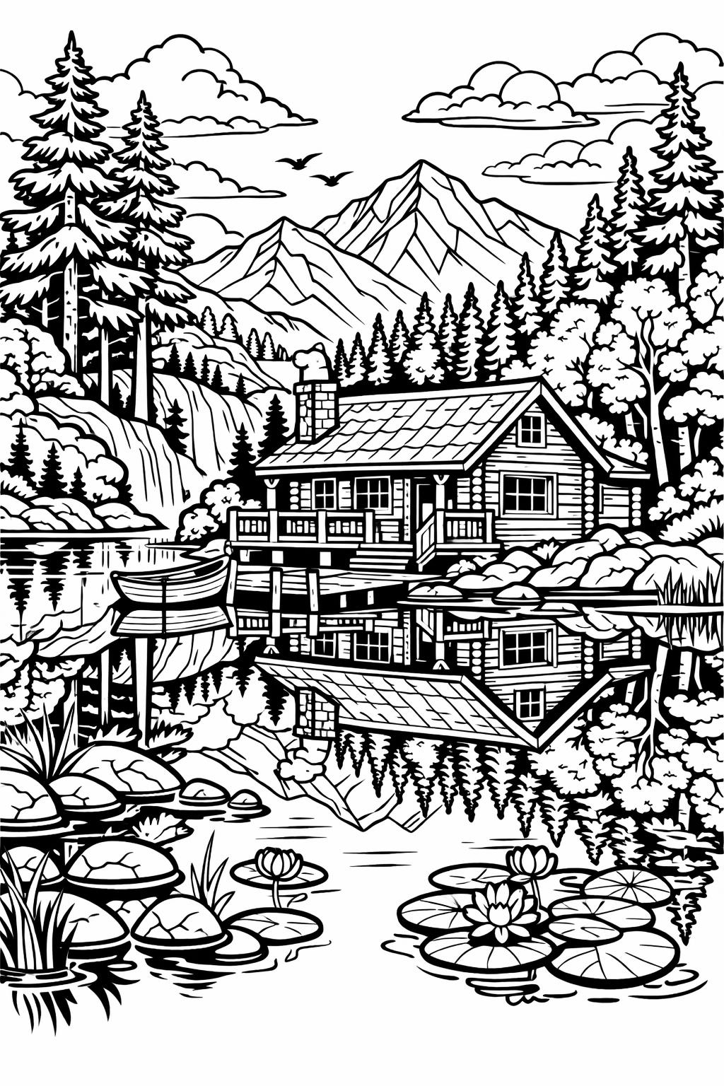 waterfall coloring page | flowing water landscape | serene nature illustration