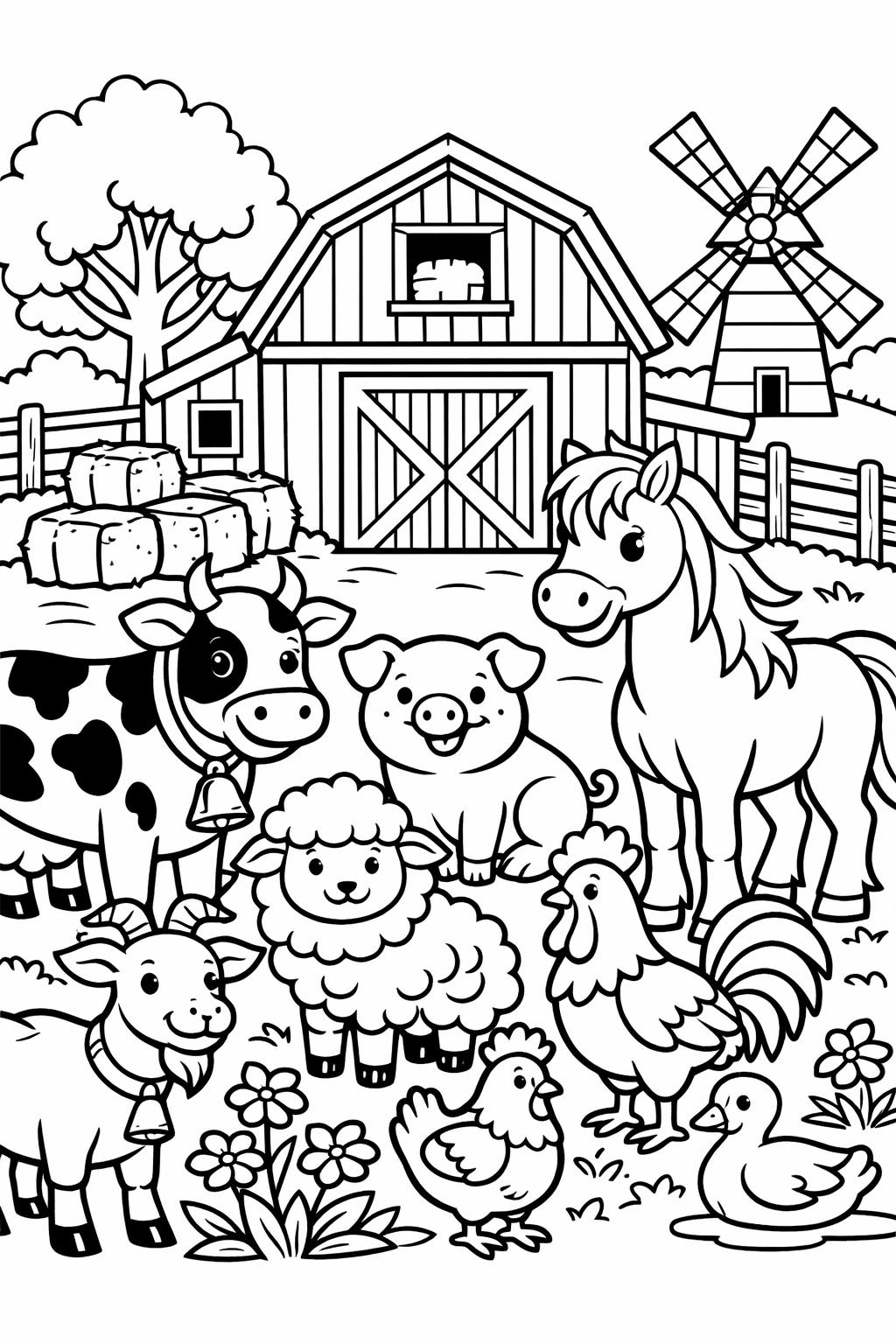cow coloring page | cute farm animal illustration | kids coloring activity