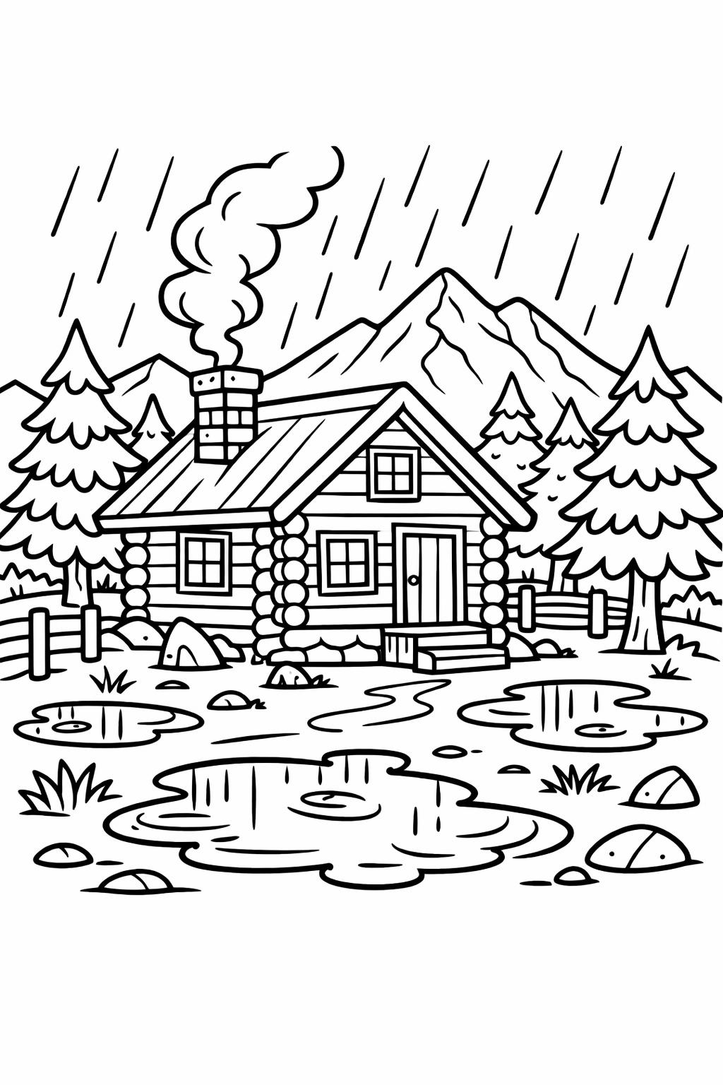 cozy rainy day coloring page | relaxing weather illustration | calming coloring sheet