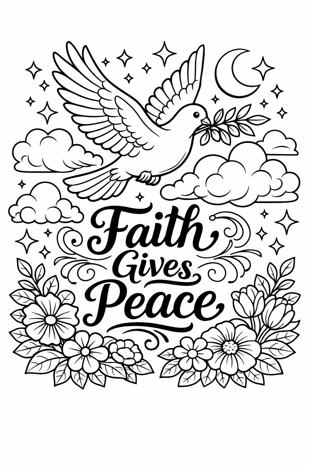 heavenly landscape coloring page | peaceful spiritual scenery | calming religious artwork