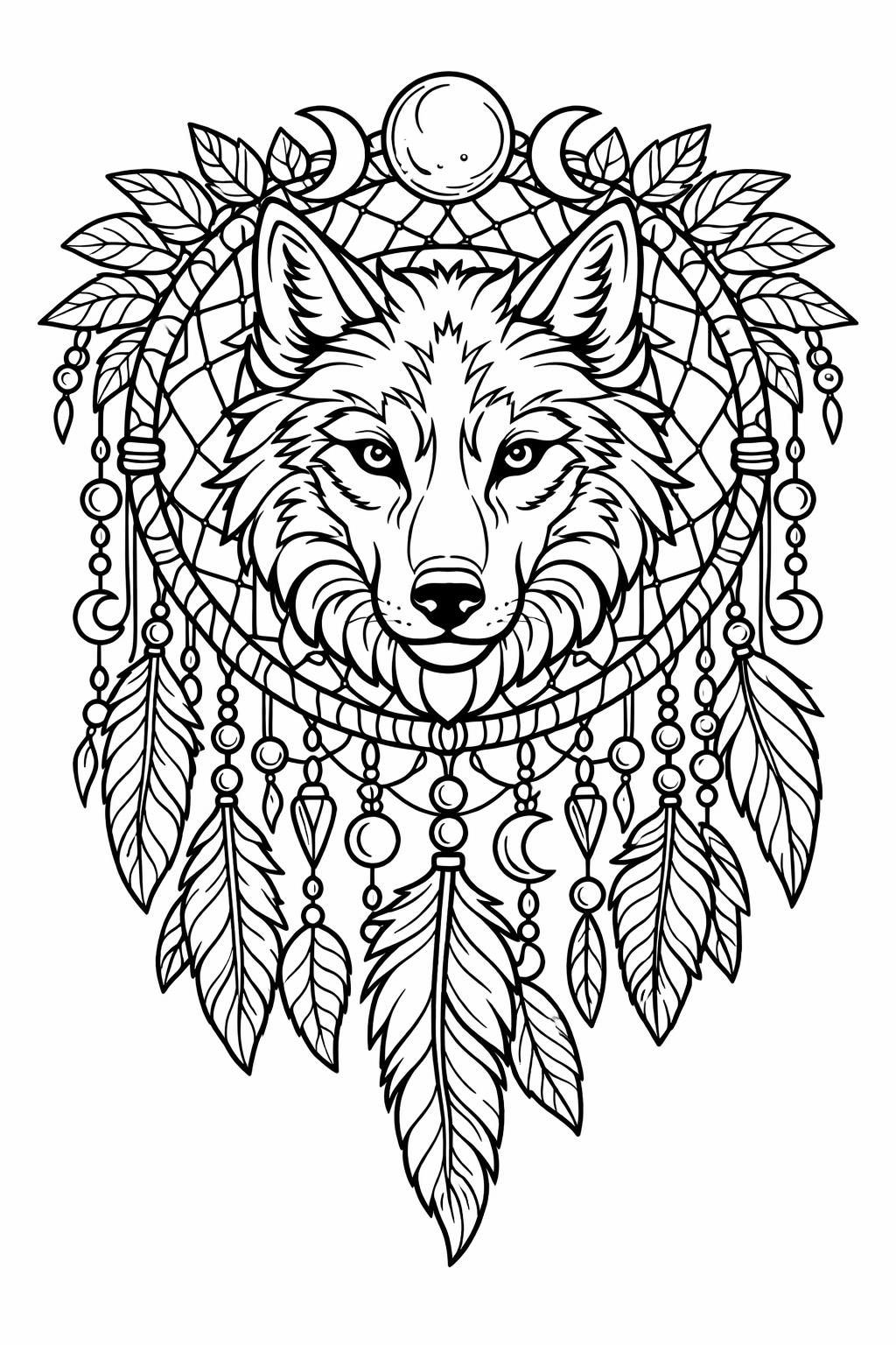 wolf mandala coloring page | detailed wolf pattern | calming animal artwork