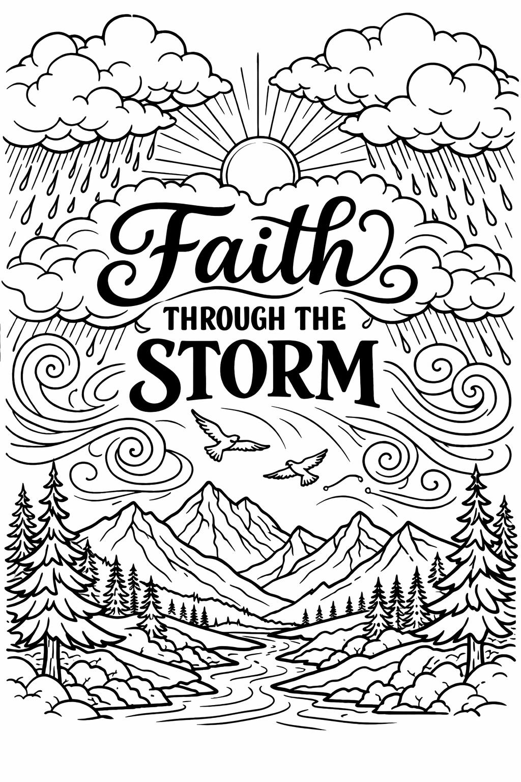 worship coloring page | devotional illustration | religious coloring artwork