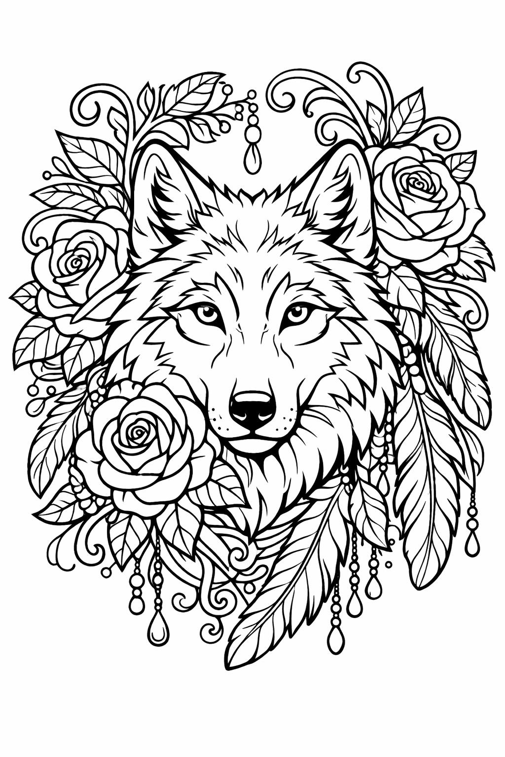 howling wolf coloring page | moonlit wolf illustration | wilderness artwork