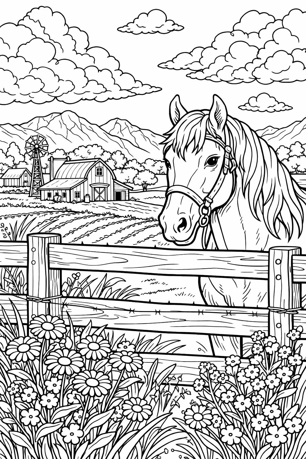 horse coloring page | beautiful farm horse | animal coloring sheet