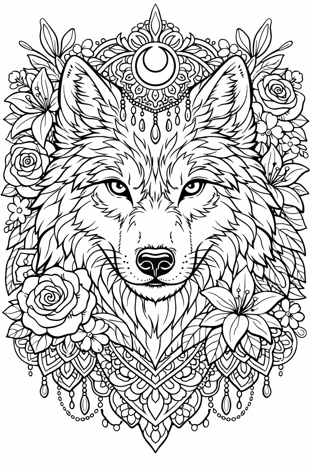 tribal wolf coloring page | decorative wolf design | intricate animal artwork