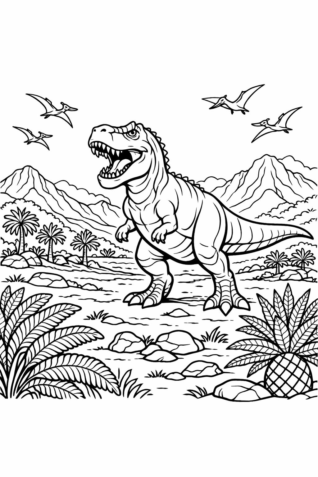 easy T Rex coloring page | simple dinosaur outline | beginner-friendly printable activity