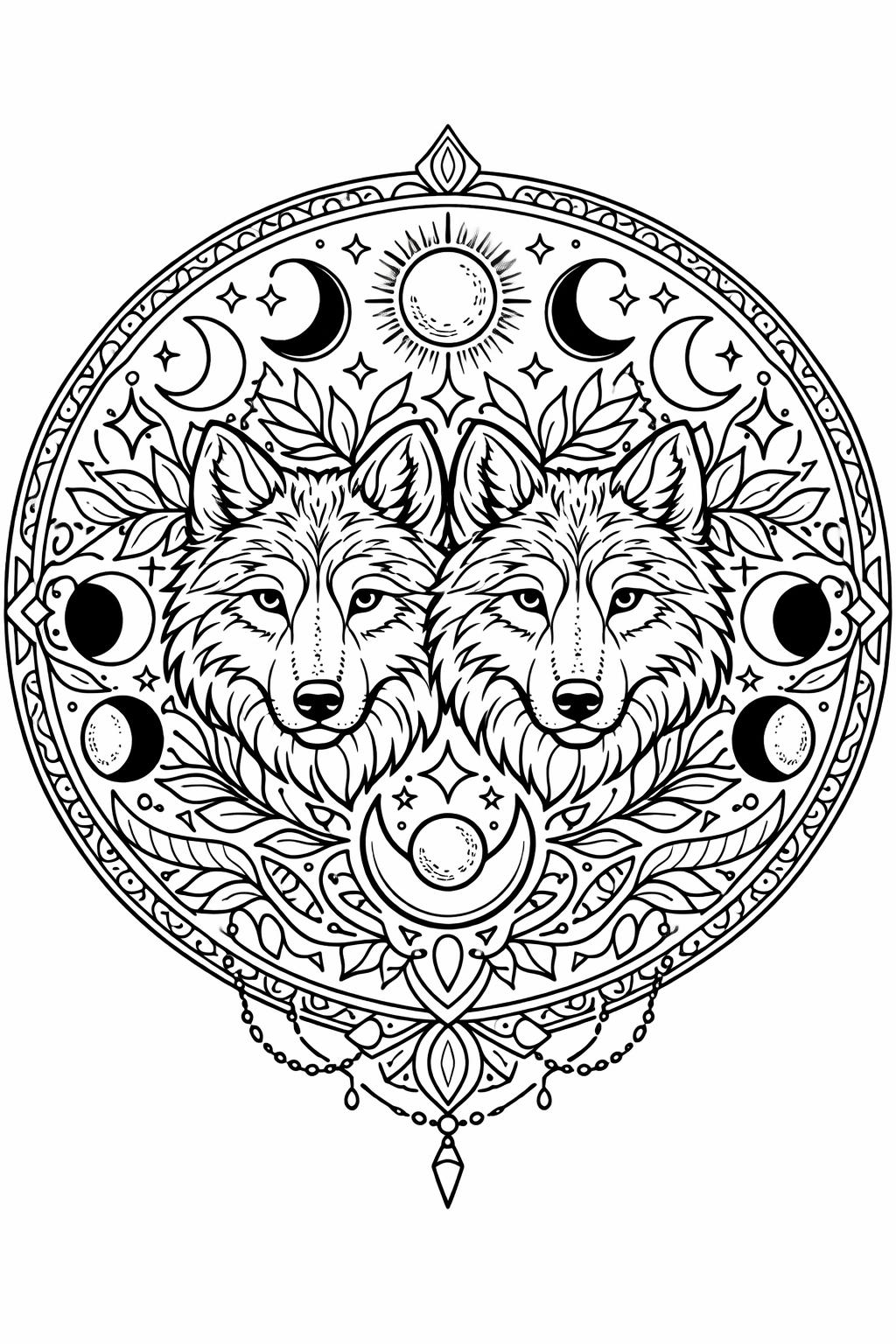 fantasy wolf coloring page | mystical wolf illustration | magical coloring sheet