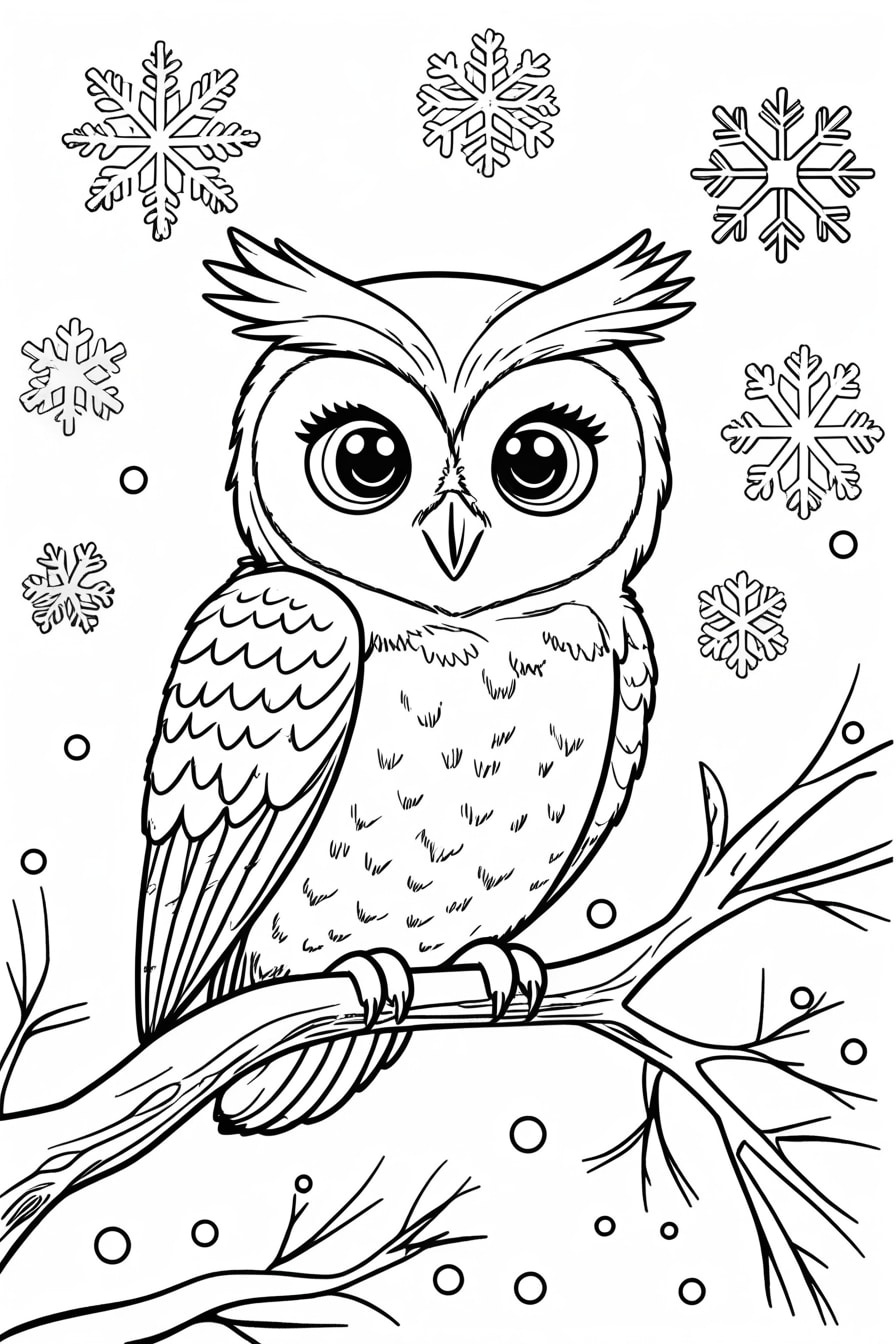 Embrace winter's peaceful beauty with this enchanting owl on a snowy branch coloring page! Designed for both children and adults, this versatile winter scene offers simple lines for young artists and intricate details for grown-ups seeking mindful relaxation. Perfect for cozy evenings and seasonal crafting.Owl Coloring Page | Winter Coloring Page | Owl on Branch | Snow Coloring | Adult Coloring Page | Kids Coloring Pages | Winter Scene Coloring | Owl in Snow | Free Printable Coloring | Seasonal Coloring | Relaxing Coloring | Winter Activities | Bird Coloring Page | Nature Coloring } Animal Coloring Pages