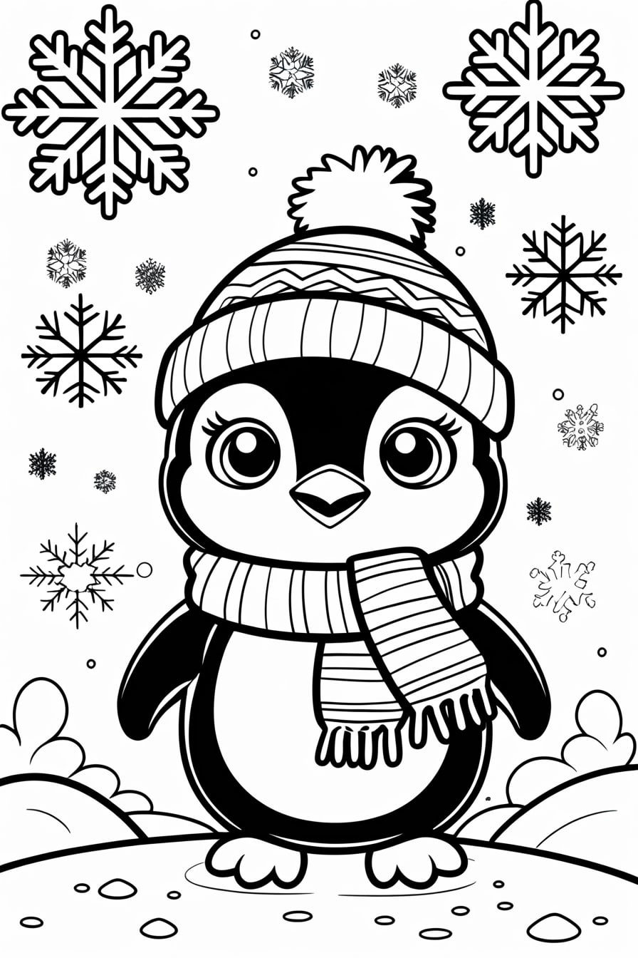 Watch your kids' creativity soar with this charming winter penguin coloring page! Featuring an adorable penguin bundled up in cozy winter clothing surrounded by delicate snowflakes, this free printable brings wintertime fun indoors. Perfect for snow days, classroom activities, or peaceful afternoon coloring sessions.Winter Penguin | Coloring Page | Animal Coloring Pages | Kids Printable | Winter Coloring | Penguin Printable | Free Coloring Page | Winter Animals | Kids Winter Activity | Penguin in Clothes | Snowflake Coloring | Animal Printables | Kids Coloring Sheet | Winter Crafts | Printable Activity | Children's Coloring