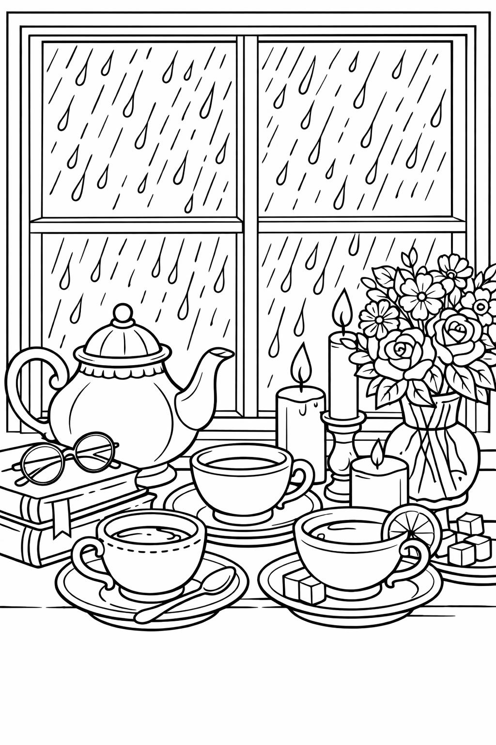 cloud and rain coloring page | simple weather illustration | fun coloring sheet