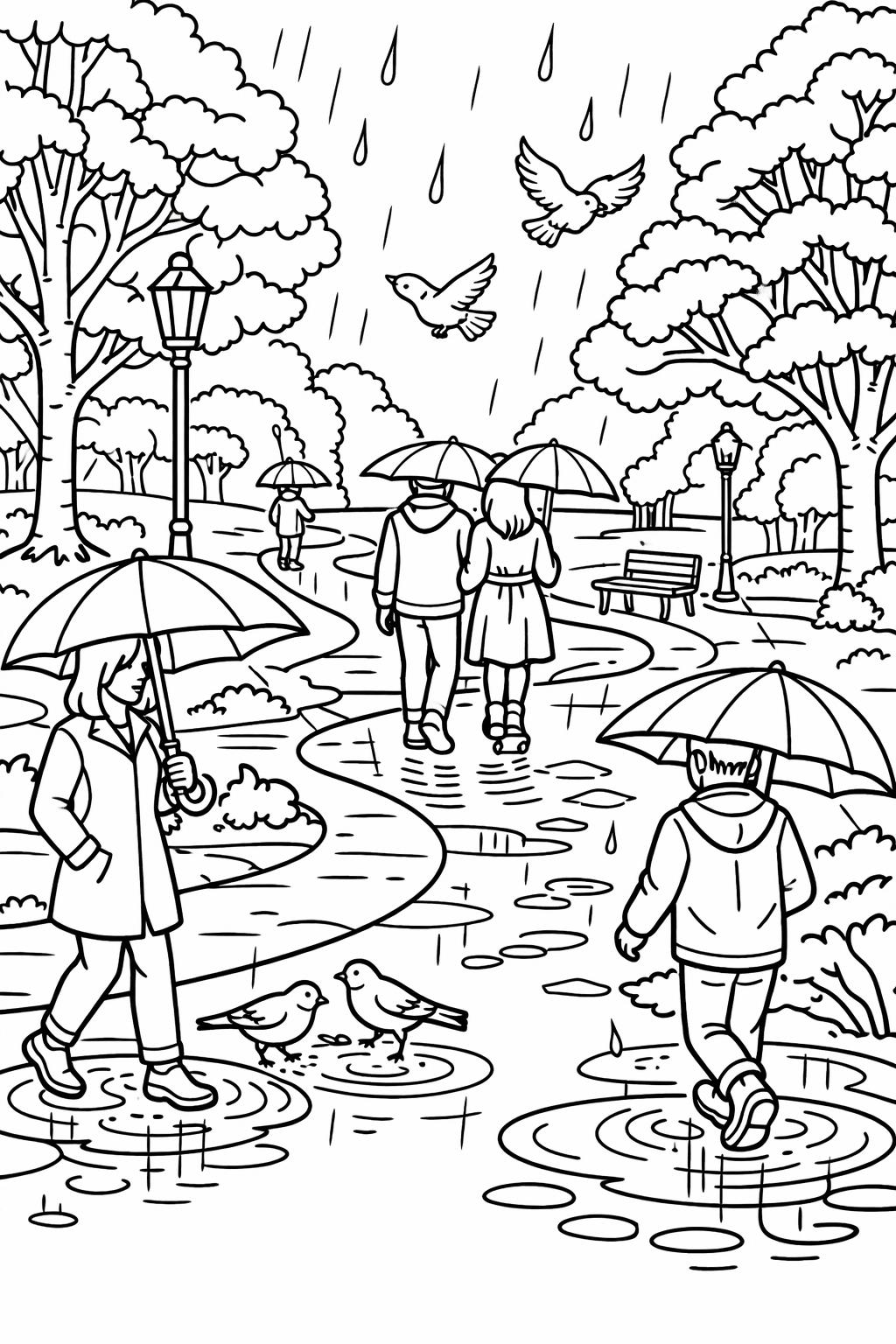 rainy window coloring page | cozy indoor scene | relaxing weather artwork