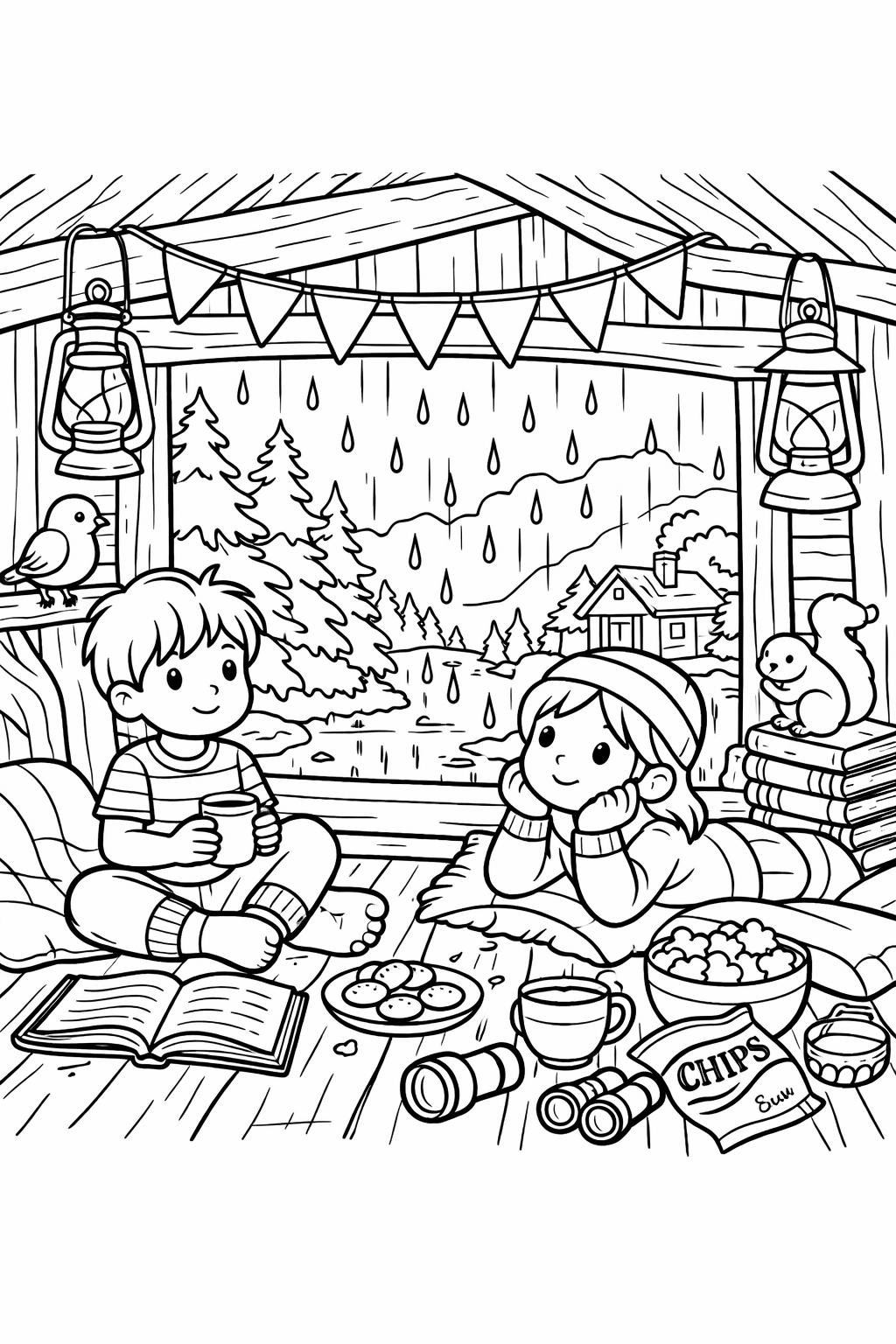 umbrella coloring page | rainy day scene | fun weather artwork