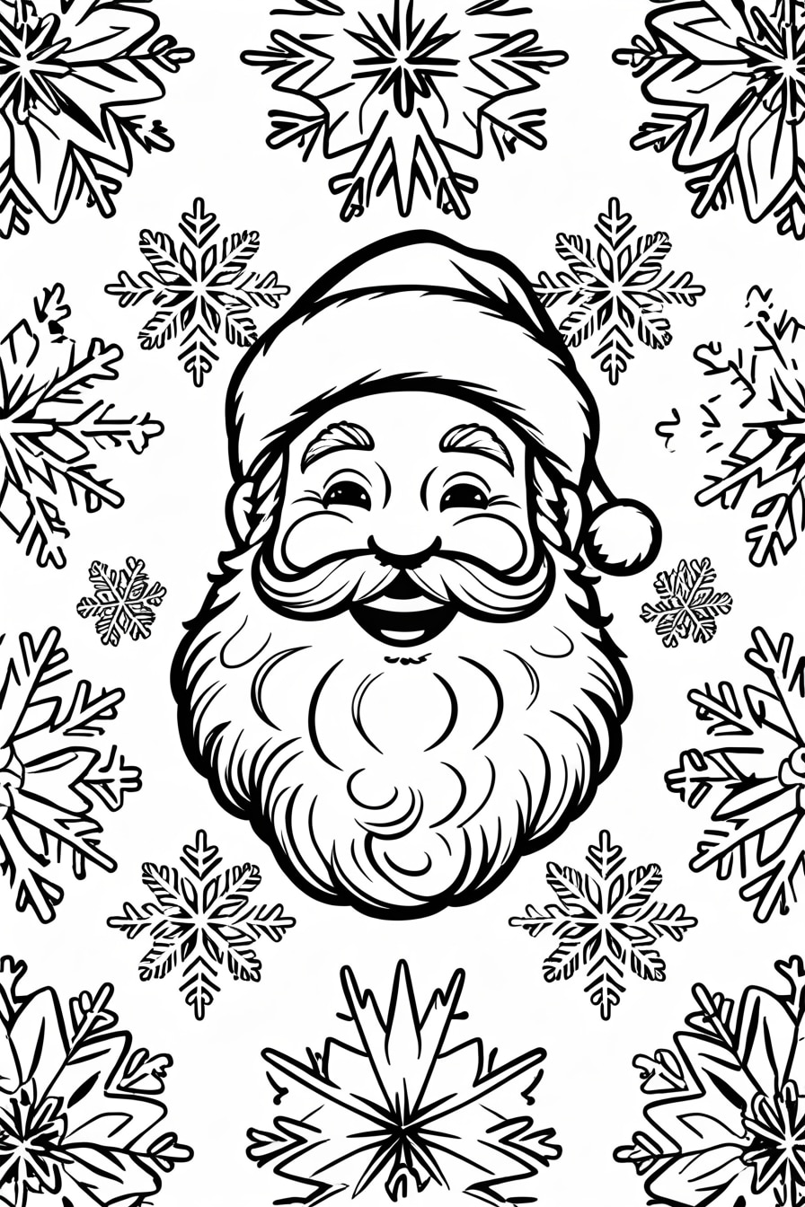 Santa and multiple mandela snowflakes printable free coloring page image