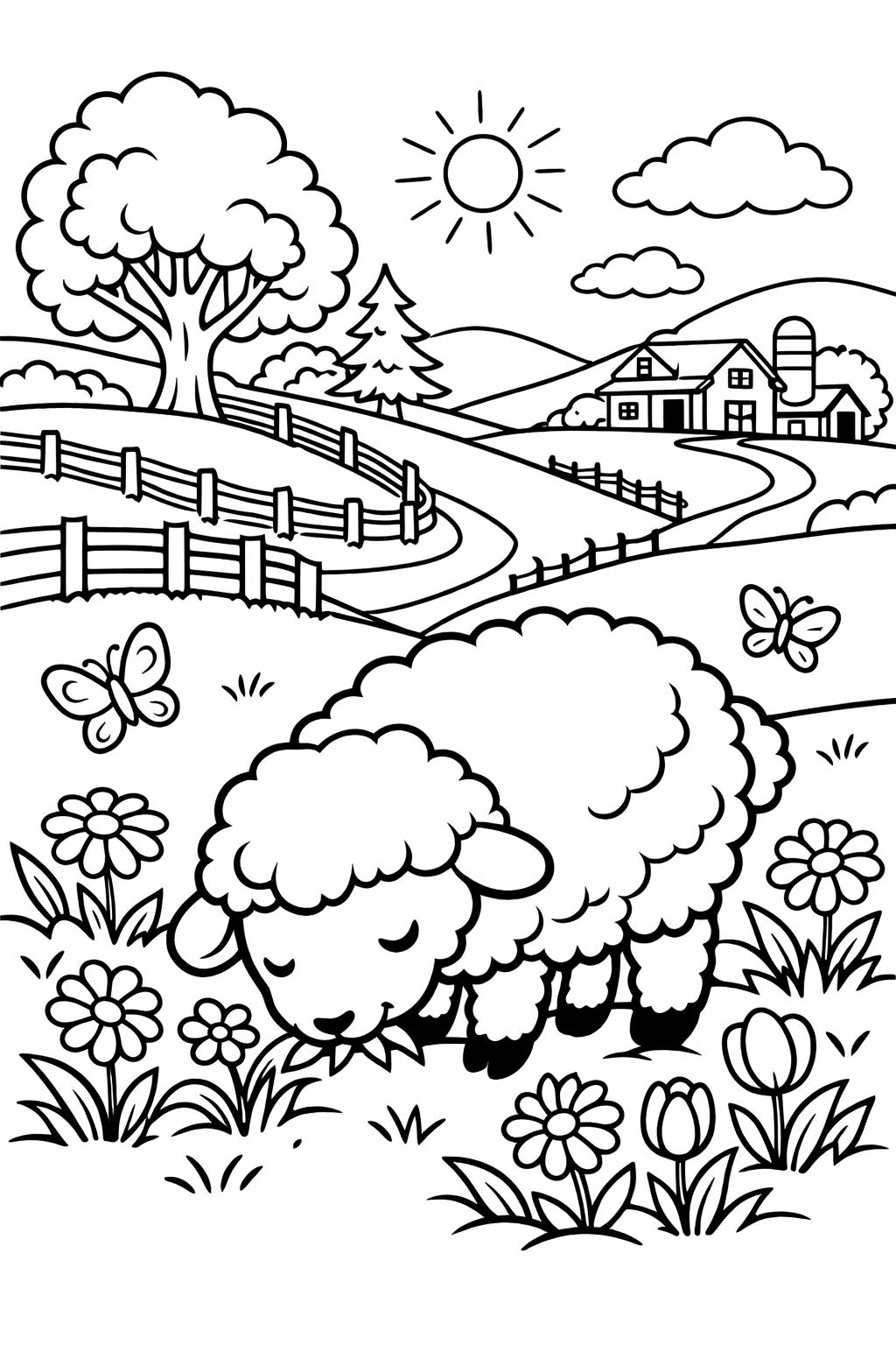 sheep coloring page | fluffy farm animal | fun printable artwork