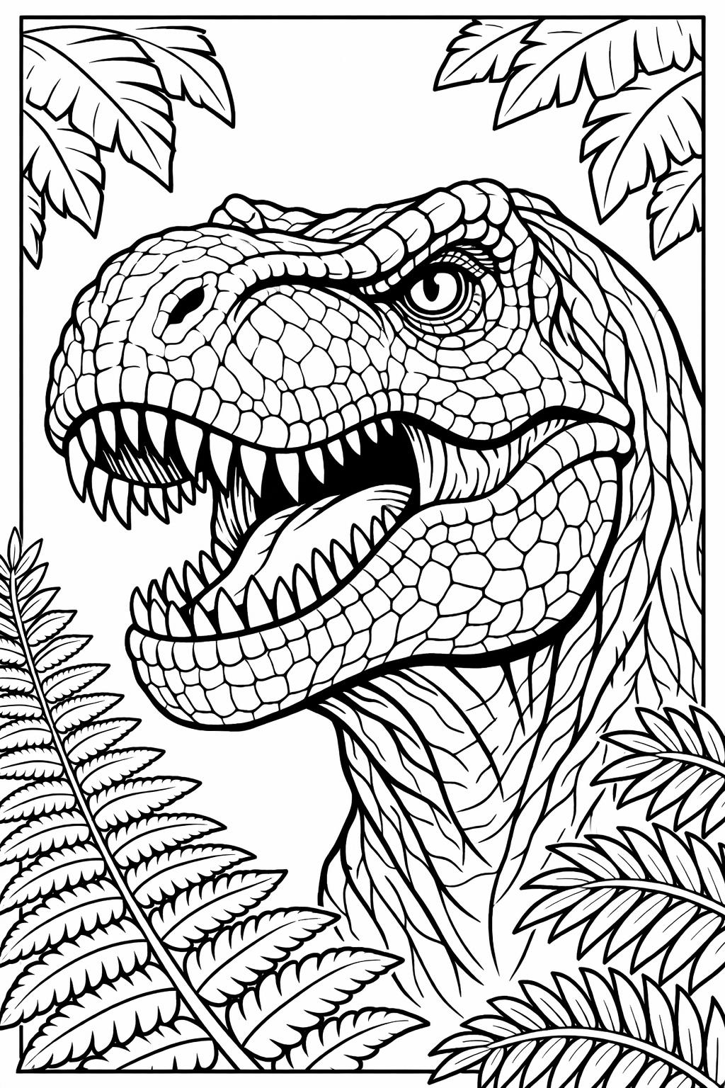 T Rex coloring page for adults | detailed dinosaur artwork | relaxing printable coloring sheet