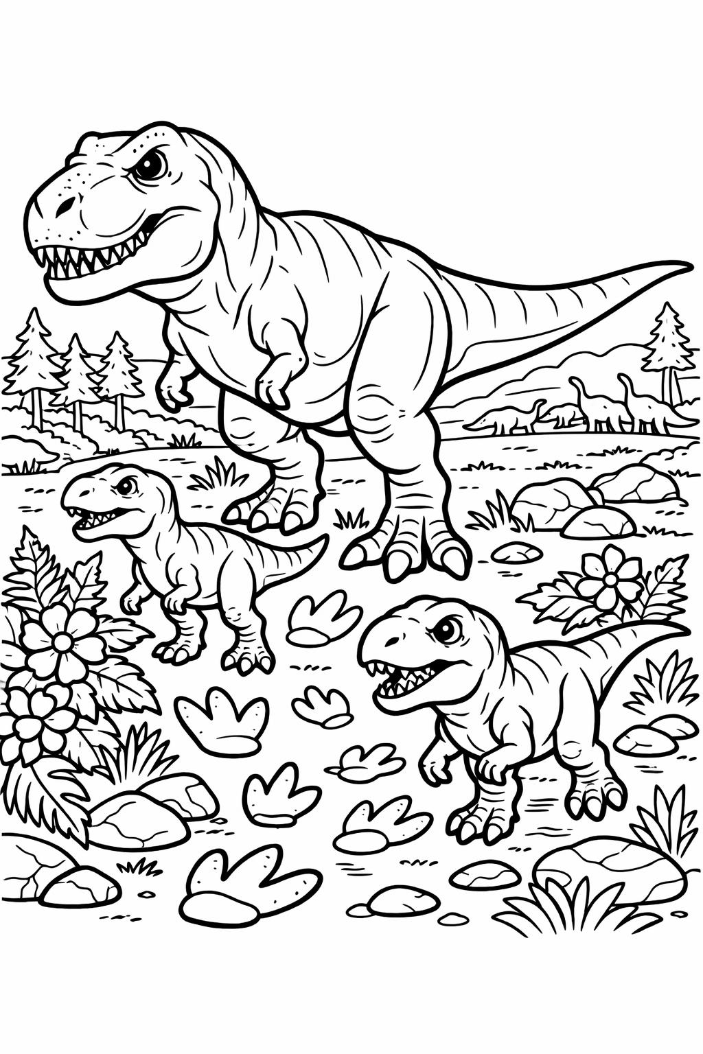 T Rex walking coloring page | Tyrannosaurus Rex illustration | dinosaur activity page