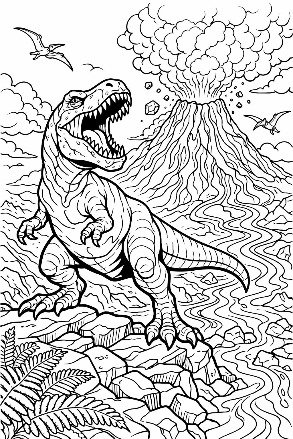 T Rex family coloring page | dinosaur group illustration | printable coloring sheet