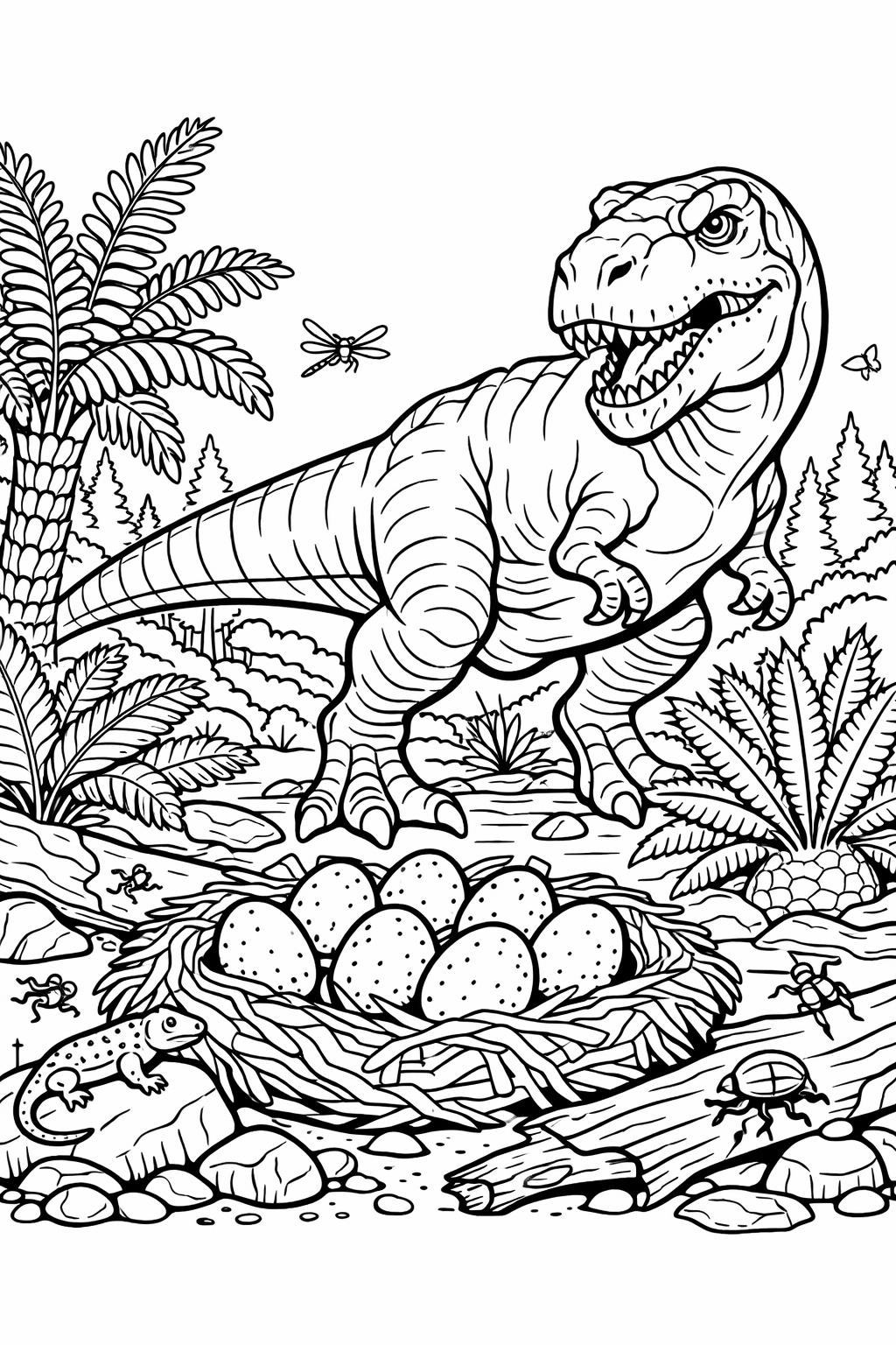 cartoon T Rex coloring page | playful dinosaur artwork | fun kids activity