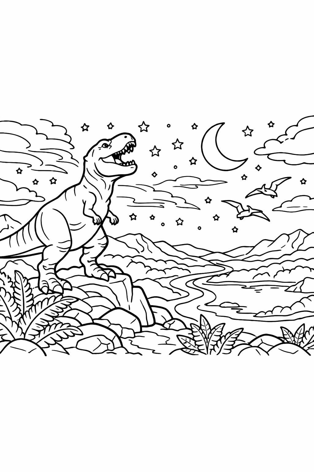 cute T Rex coloring page | friendly dinosaur design | printable coloring sheet
