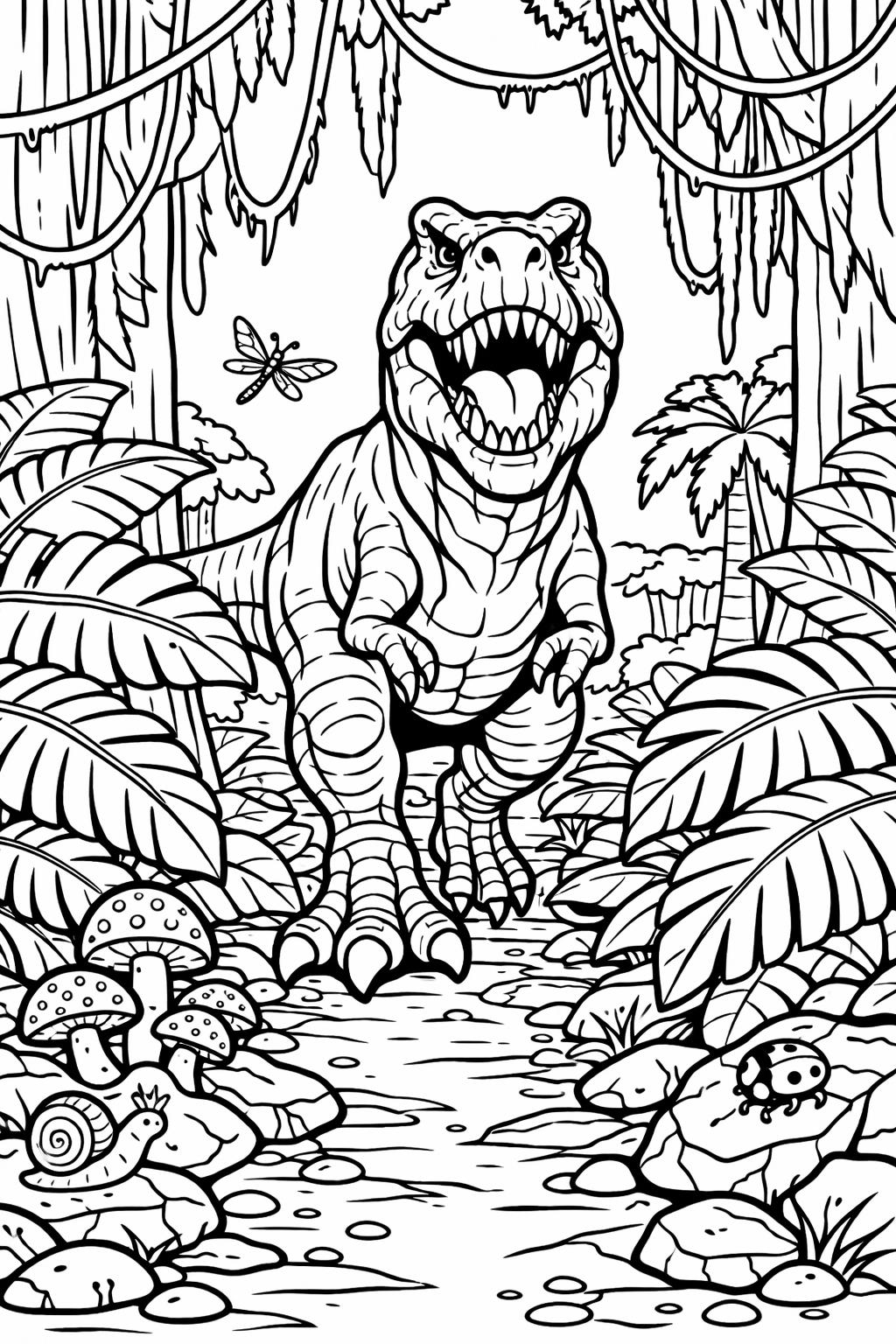 T Rex skeleton coloring page | dinosaur anatomy illustration | educational coloring activity