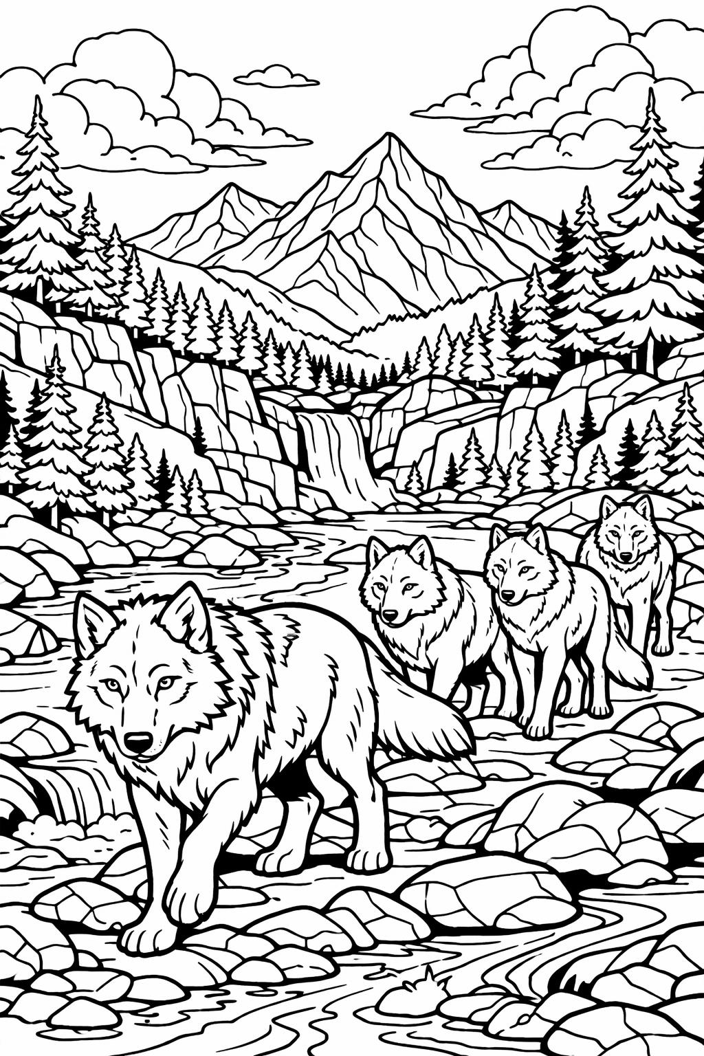 wolf line art coloring page | clean wolf outline | detailed coloring design
