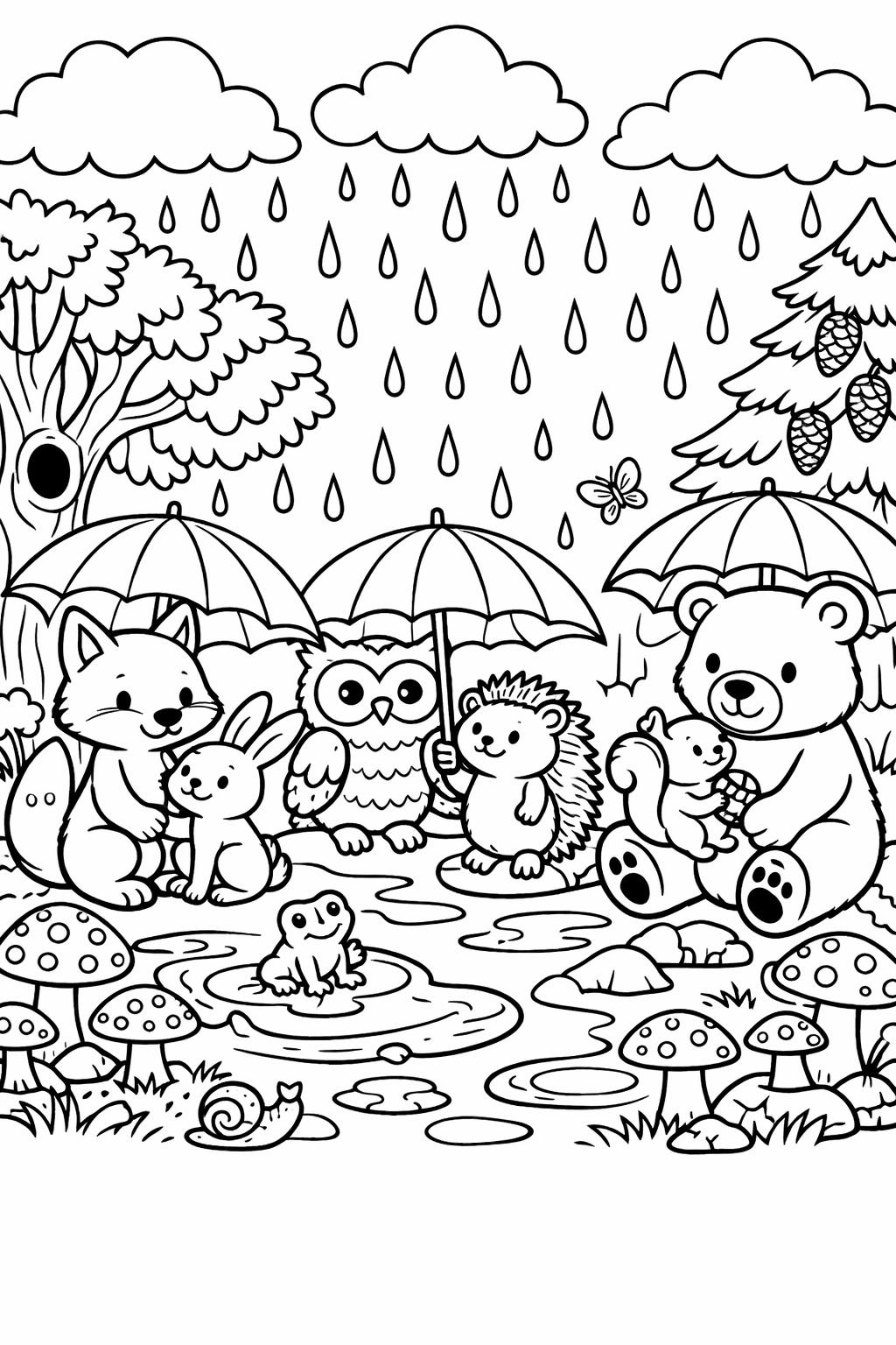rainy day coloring page | rainy weather illustration | cozy coloring sheet