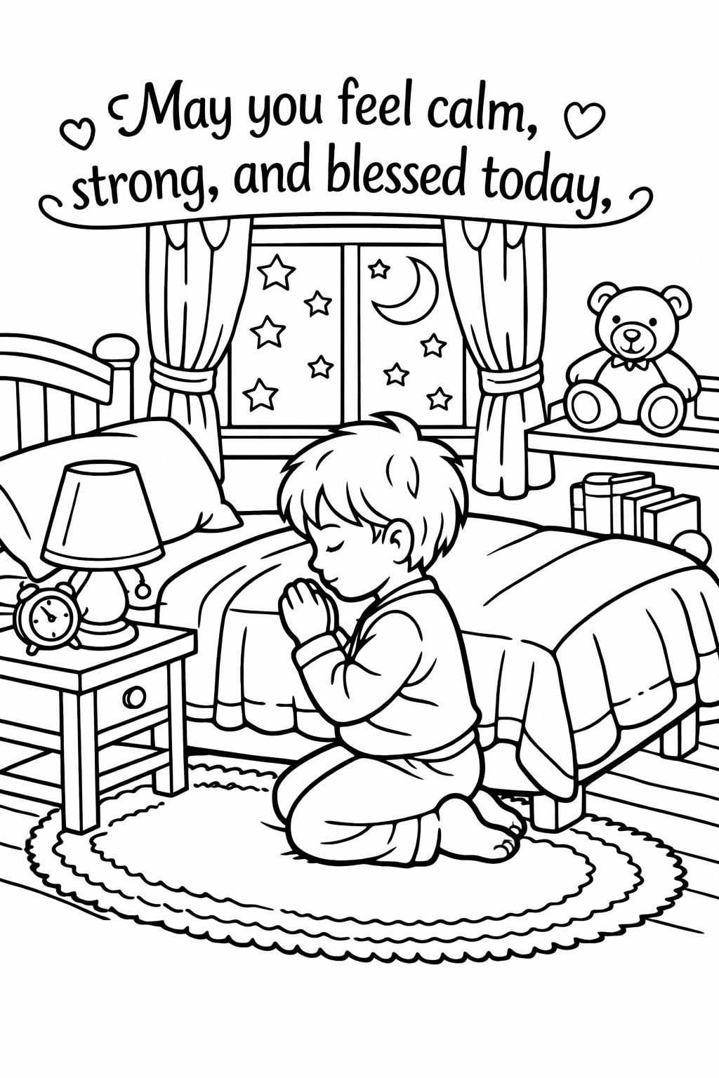 prayer coloring page | uplifting religious design | calming spiritual illustration