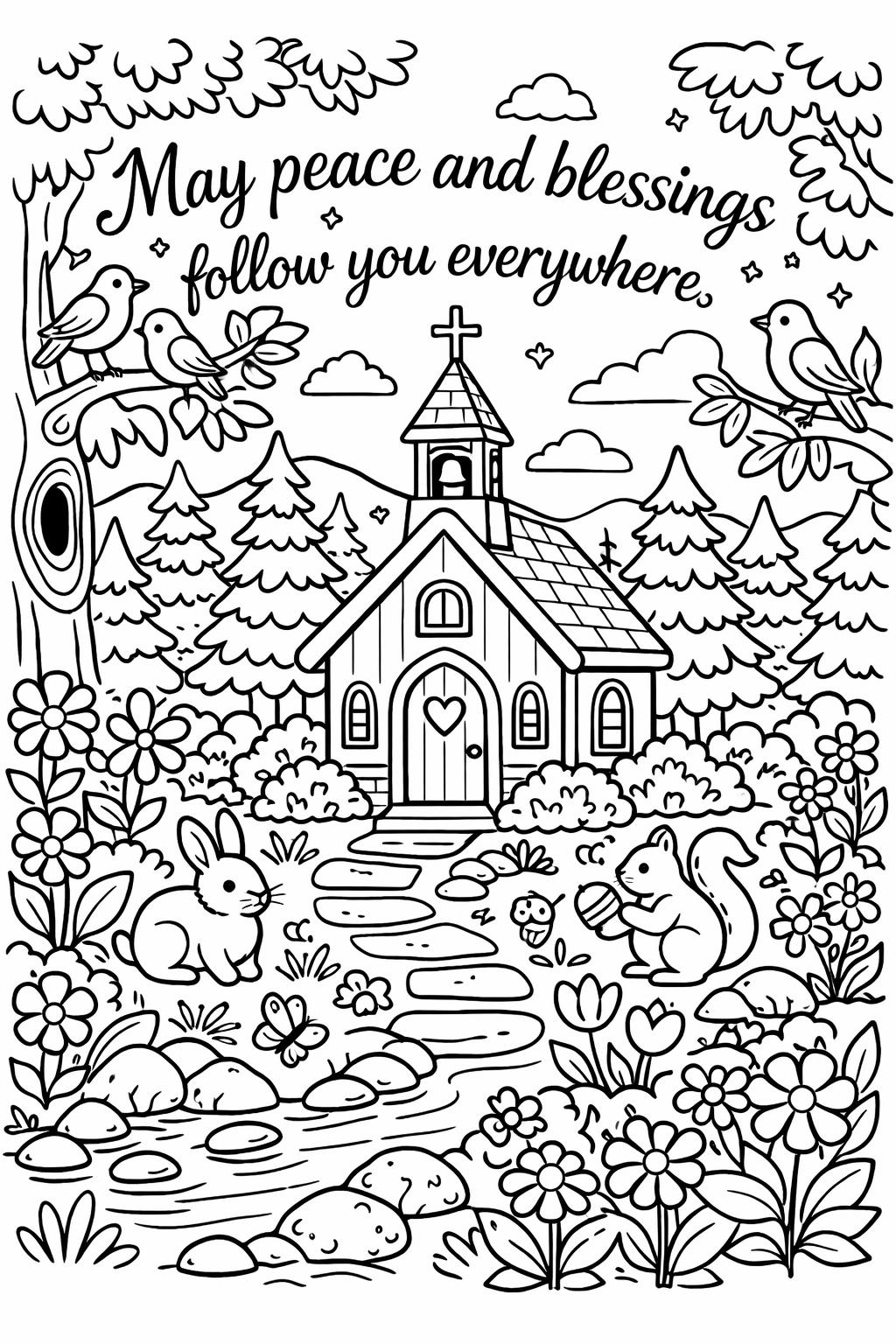 floral prayer coloring page | flowers with faith quotes | calming religious artwork