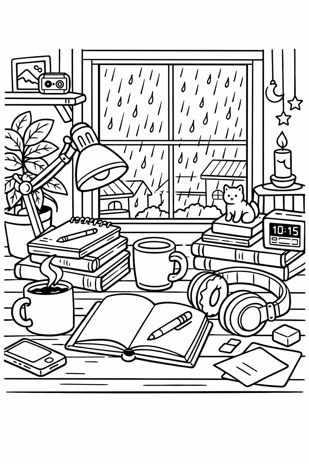 nature coloring page for teens | outdoor scene illustration | relaxing printable artwork