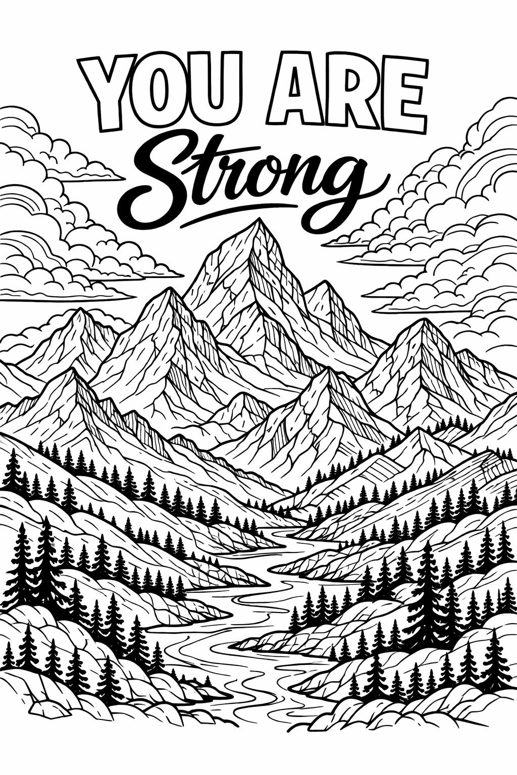 peaceful landscape coloring page | serene outdoor scenery | relaxing nature artwork