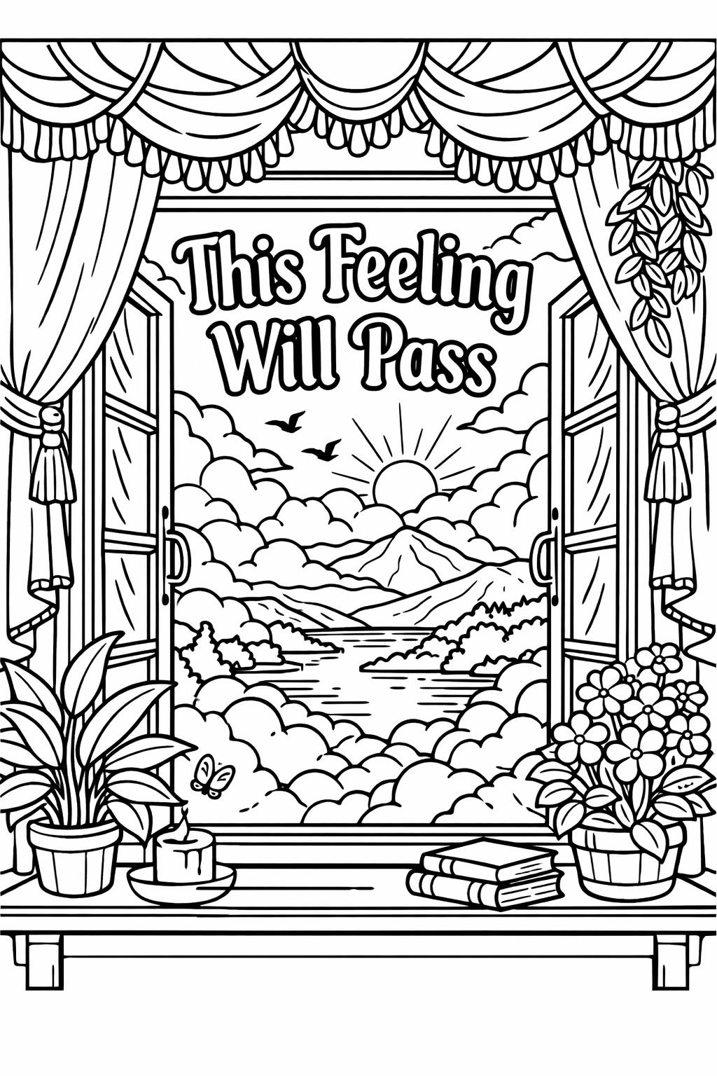 butterfly relaxation coloring page | calming butterfly illustration | soothing nature design