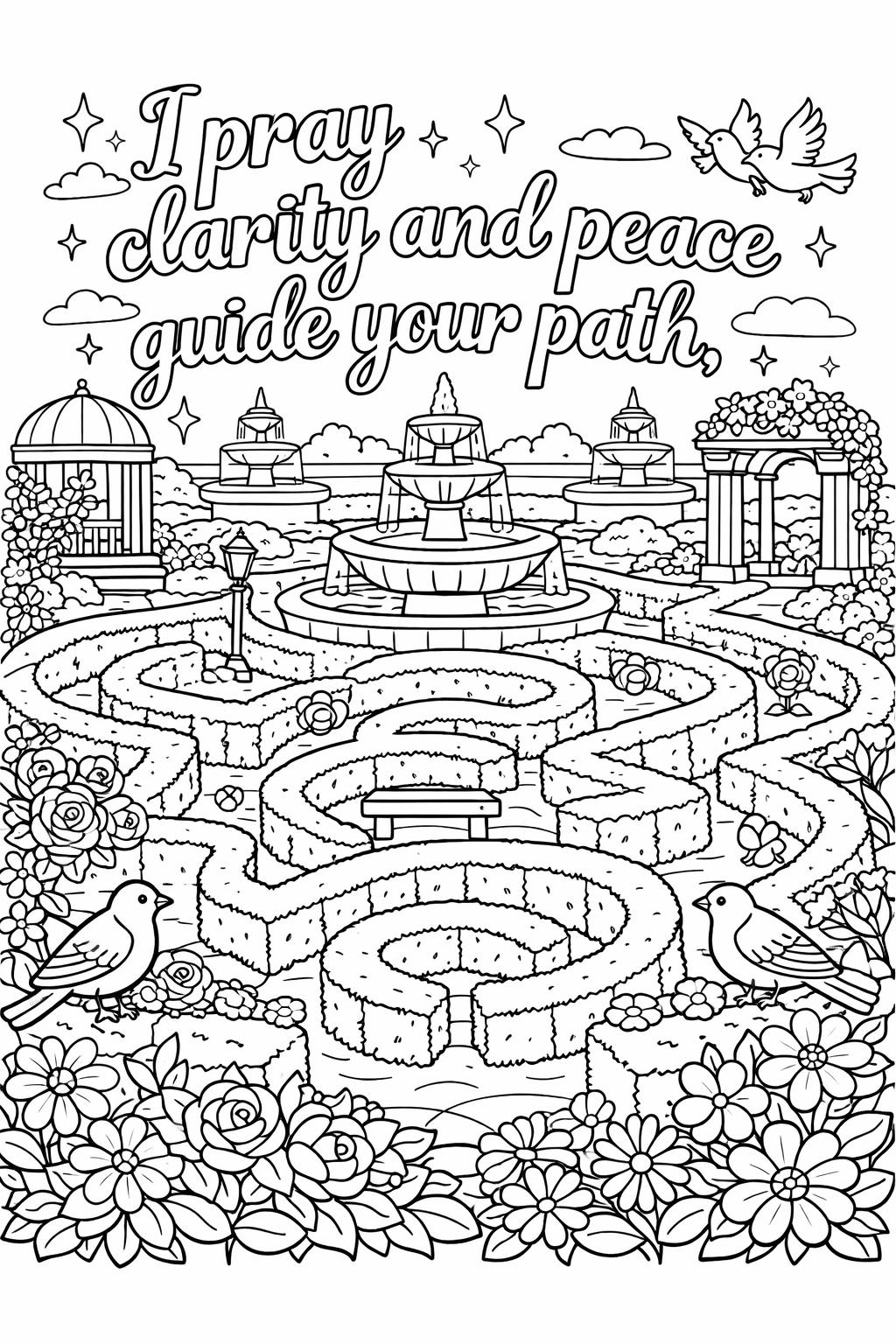 heavenly landscape coloring page | peaceful spiritual scenery | calming religious artwork