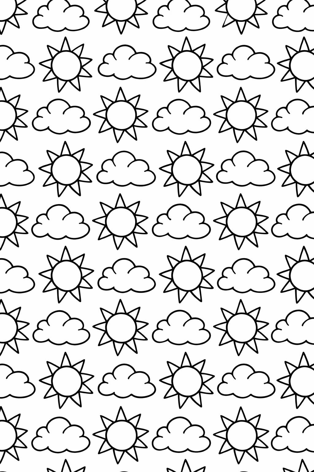 Sunny day coloring page with garden scene | Floral sunshine coloring page | Relaxing nature coloring sheet