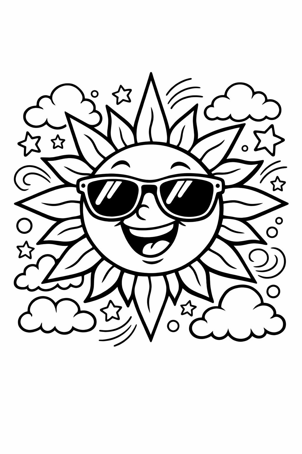Sunny day coloring page with flowers and sun | Nature themed coloring page | Printable bright day coloring sheet