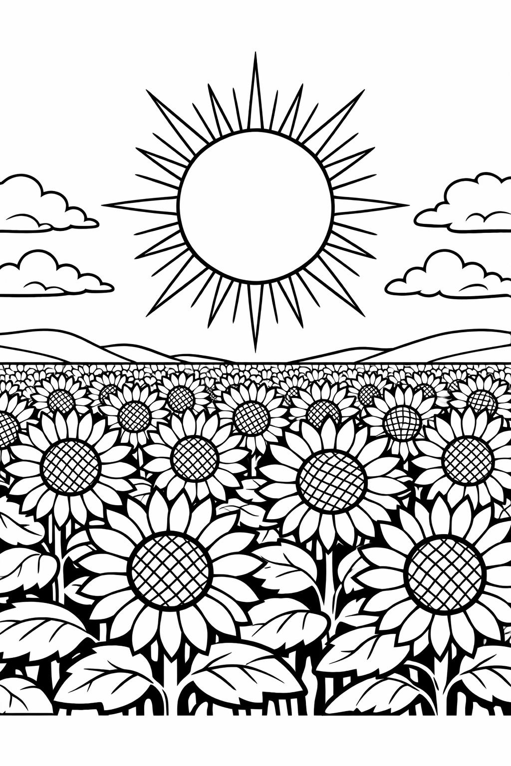 Sunny day coloring page with rainbow and sun | Cheerful weather coloring page | Kids bright sky coloring sheet