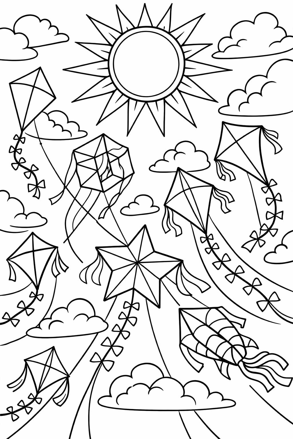Sunny day coloring page with beach scene | Relaxing summer coloring page | Kids sunshine coloring sheet