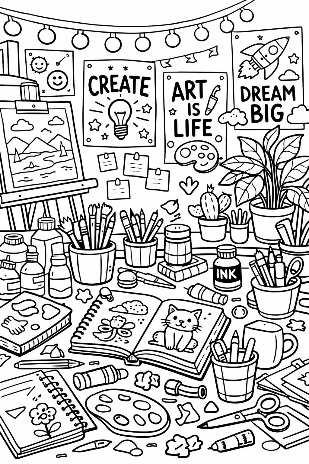 doodle coloring page for teens | playful sketch illustrations | fun printable sheet
