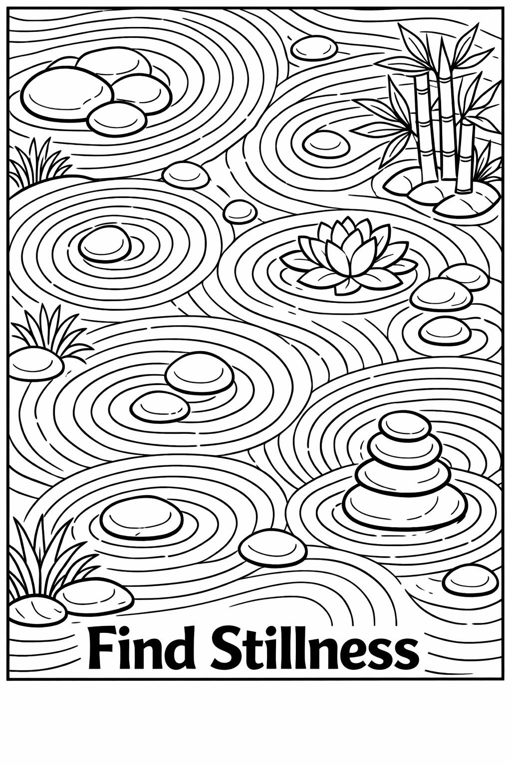 garden relaxation coloring page | peaceful floral scenery | calming nature coloring sheet