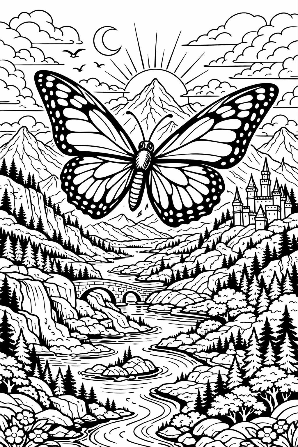 cartoon butterfly coloring page | cute butterfly character | playful coloring sheet