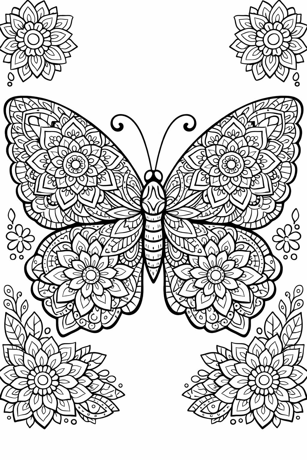 mandala butterfly coloring page | intricate butterfly pattern | decorative wing artwork