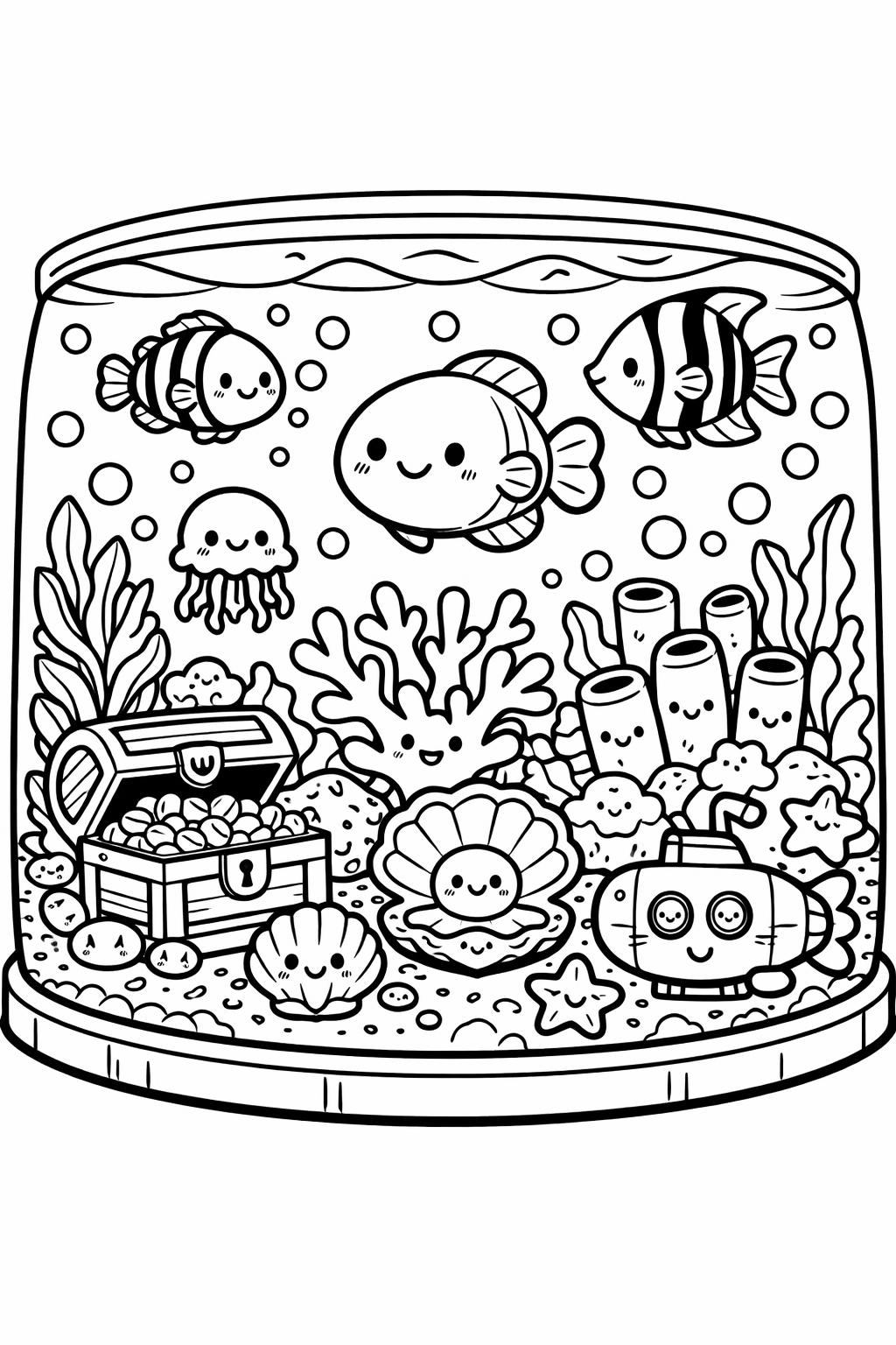 kawaii characters coloring page | cute cartoon artwork | printable coloring sheet